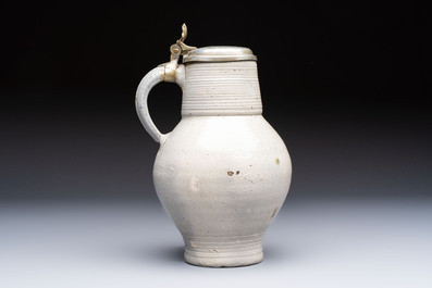 A pewter-mounted stoneware jug, Germany, 18th C.