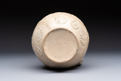 A Westerwald stoneware jug or 'Kugelbauchkrug' with floral design, Germany, 17/18th C.