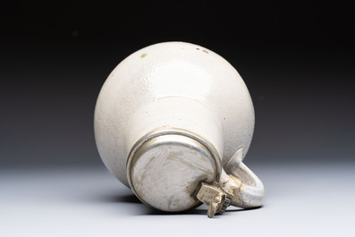 A pewter-mounted stoneware jug, Germany, 18th C.