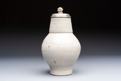 A pewter-mounted stoneware jug, Germany, 18th C.