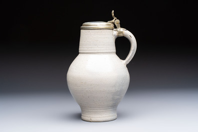 A pewter-mounted stoneware jug, Germany, 18th C.