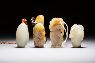 Four Chinese celadon and russet jade carvings, Qing