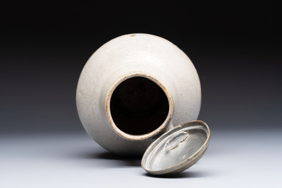 A pewter-mounted stoneware jug, Germany, 18th C.