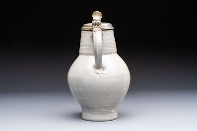 A pewter-mounted stoneware jug, Germany, 18th C.