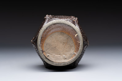 A stoneware pewter-mounted screw cap bottle, probably Muskau, Germany, 18th C.