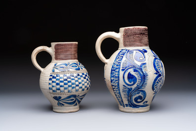 Two Westerwald stoneware jugs, one inscribed 'GR', Germany, 18th C.