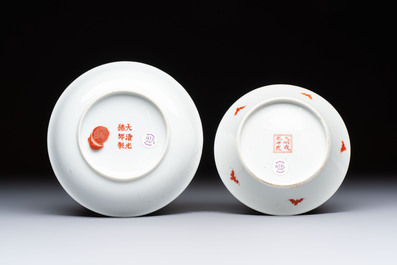 Two Chinese famille rose plates, Chenghua and Guangxu mark, Republic