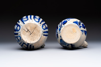 Two Westerwald tankards with mounted pewter lids, one lid dated 1757, Germany, 18th C.