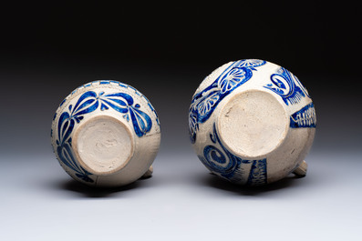 Two Westerwald stoneware jugs, one inscribed 'GR', Germany, 18th C.