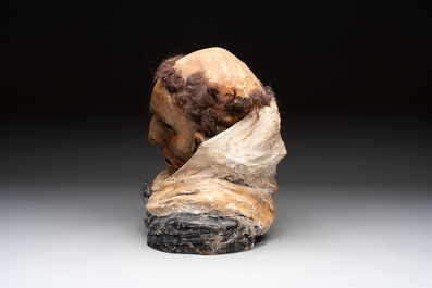 A macabre polychrome life-sized wax sculpture of a deceased monk, Italy, 19th C.