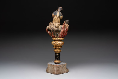 A polychrome wooden processional sculpture depicting purgatory, Germany, 17/18th C.