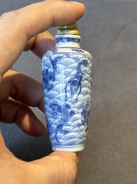 Two Chinese blue, white and copper-red 'Mythical Animals' snuff bottles, Qianlong mark and of the period
