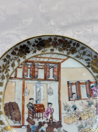 A very rare Chinese famille rose gilt-decorated 'Tea Packing' saucer, Qianlong, ca. 1745