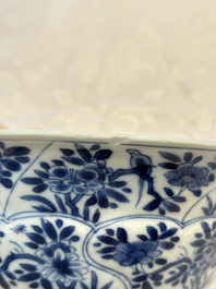 A Chinese blue and white bowl with floral design and a famille verte bowl, Kangxi