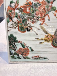 A Chinese famille verte 'Ma Yue Tan Xi 馬躍檀溪' plaque, 19th C.