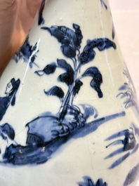 A rare Chinese blue and white 'Immortals' garlic-mouth bottle vase, Wanli/Tianqi