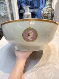 A rare and large Chinese famille rose 'Mythological Subject' punch bowl for the Danish market, Qianlong, ca. 1790