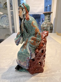 A Chinese famille rose figure of Guandi, 19/20th C.