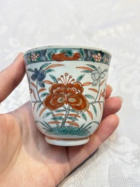 Five Chinese famille verte cups and saucers with floral design, 19th C.