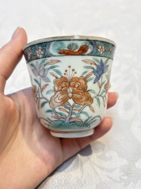 Five Chinese famille verte cups and saucers with floral design, 19th C.