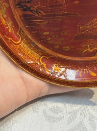 A pair of Chinese gilt lacquer plates, Ya 衙 mark, Kangxi