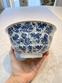 A Chinese blue and white bowl with floral design and a famille verte bowl, Kangxi