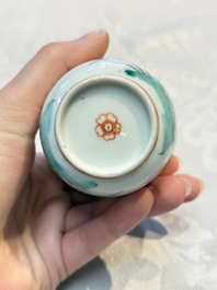 Five Chinese famille verte cups and saucers with floral design, 19th C.