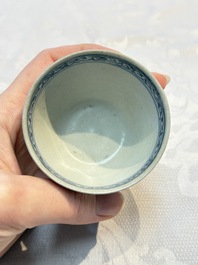 Four Chinese blue-glazed 'Hatcher Cargo' stem cups, Transitional period
