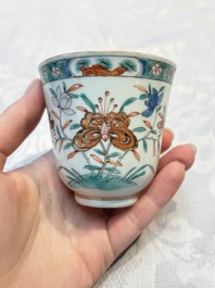 Five Chinese famille verte cups and saucers with floral design, 19th C.