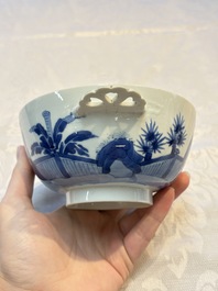 A Chinese blue and white 'Long Elizas and Playing Boys' bowl and cover, Chenghua mark, Kangxi