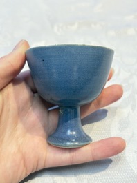 Four Chinese blue-glazed 'Hatcher Cargo' stem cups, Transitional period
