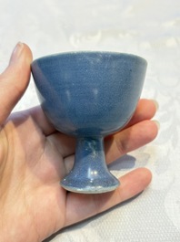 Four Chinese blue-glazed 'Hatcher Cargo' stem cups, Transitional period