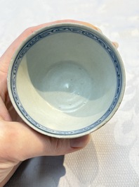 Four Chinese blue-glazed 'Hatcher Cargo' stem cups, Transitional period