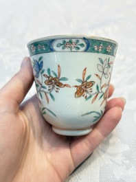Five Chinese famille verte cups and saucers with floral design, 19th C.