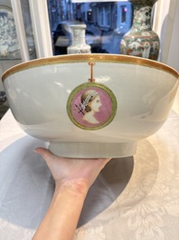 A rare and large Chinese famille rose 'Mythological Subject' punch bowl for the Danish market, Qianlong, ca. 1790