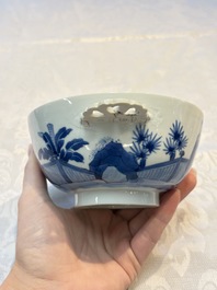 A Chinese blue and white 'Long Elizas and Playing Boys' bowl and cover, Chenghua mark, Kangxi
