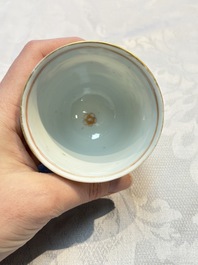 Five Chinese famille verte cups and saucers with floral design, 19th C.