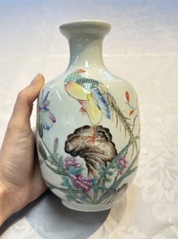 A pair of Chinese famille rose 'Pheasants' vases, Qianlong mark, Republic