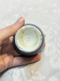 Four Chinese blue-glazed 'Hatcher Cargo' stem cups, Transitional period