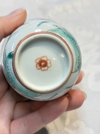 Five Chinese famille verte cups and saucers with floral design, 19th C.