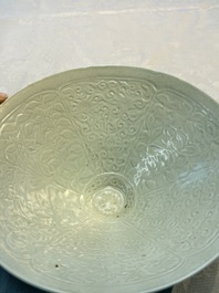 A fine Chinese qingbai conical bowl with incised floral design, Song