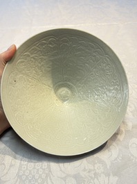 A fine Chinese qingbai conical bowl with incised floral design, Song