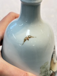 A Chinese famille rose 'Shoulao' bottle vase, signed Wang Qi 王琦, Taozhai 匋斋 seal mark, dated 1943
