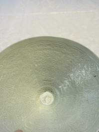 A fine Chinese qingbai conical bowl with incised floral design, Song