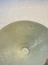 A fine Chinese qingbai conical bowl with incised floral design, Song