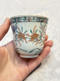 Five Chinese famille verte cups and saucers with floral design, 19th C.