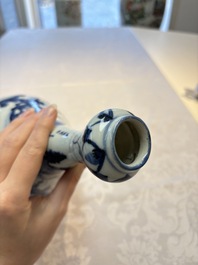 A rare Chinese blue and white 'Immortals' garlic-mouth bottle vase, Liao 料 mark, Wanli/Tianqi