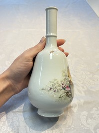 A Chinese famille rose 'Shoulao' bottle vase, signed Wang Qi 王琦, Taozhai 匋斋 seal mark, dated 1943