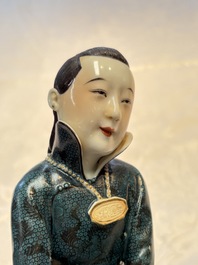 A fine and rare Chinese polychrome figure of a lady, Ye Yunhong Zhi 葉運紅製 mark, Republic
