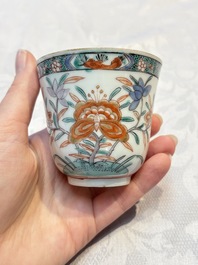 Five Chinese famille verte cups and saucers with floral design, 19th C.